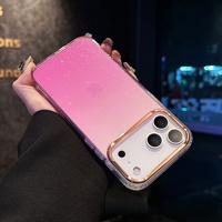 Coque transparente scintillante à dégradé de couleur avec cadre de caméra plaqué or pour iPhone 17 16 15 14 13 12
