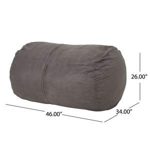 DB Michael 4 Foot European Style Charcoal Cylindrical Suede <b>Bean</b> <b>Bag</b> Upholstered with Fabric and <b>Filled</b> with Shredded Foam - Product Image 4