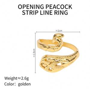 แหวนขนสัตว์แบบเปิดรูปนกยูงแนววินเทจพร้อมตะขอเกี่ยวแบบหลวม - Product Image 6