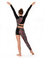 Justaucorps de gymnastique asymétrique à manches longues pour filles, imprimé zèbre métallisé, taille découpée, pour la compétition et la danse contemporaine jazz