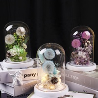 Meilleur vendeur Bouquet de roses éternelles pissenlit lumineux Led fleur perpétuelle Roses conservées dans un dôme en verre pour la décoration de la maison