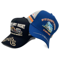 Chapeaux de camionneur personnalisés à 2 bandes latérales avec broderie 3D Casquette de camionneur en maille bleu marine Pays de l'Australie Chapeaux de camionneur à 5 panneaux avec cadre
