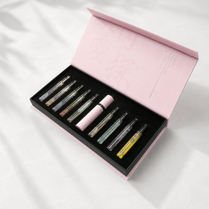 <b>Pink</b> Rigid Cosmetic <b>Box</b> with Embossed Logo and Sponge Liner for Perfume Vials Set - Product Image 1