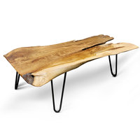 Table basse en bois Yuepeng Meimu, finition laquée transparente, design à bords naturels, bois massif de forme naturelle, écologique, durable