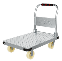 Chariot à plateforme robuste en acier galvanisé à carreaux, capacité 300 kg, avec poignée pliable, quatre roues, chariot à main à plateau plat, couleur argent 1