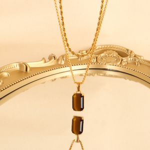 Đá quý đen Onyx Tiger mắt Mặt Dây chuyền vòng cổ thép không gỉ 18K vàng PVD người đàn ông tự nhiên spectrolite đá Mặt dây chuyền vòng cổ - Product Image 6