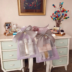 Sac en organza PVC avec logo personnalisé et nœud perlé pour le rangement de cosmétiques et les cadeaux de mariage, sac d'emballage pour le sucre, emballage cadeau - Product Image 3