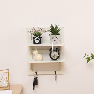 Wooden Wall Mounted <b>Shelf</b> 2 Tier White Distressed Color Key Storage <b>Rack</b> For Living Room Decorative Plant Stand - Product Image 1