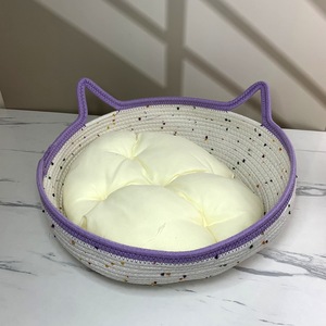 Cat <b>Bed</b> Round Cotton Rope Scratch Resistant Washable Pet Sleeping <b>Nest</b> For Cats - Product Image 2