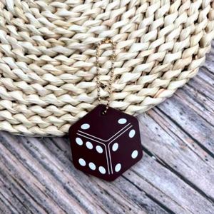 Brown/Black Square Dice Keychain Minimalist Lucky Dice <b>Bag</b> Pendant with Gold Chain Casual Hip Hop Style <b>Key</b> <b>Ring</b> for Women Men - Product Image 2