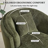 Fauteuil d'appoint pivotant à 360 degrés Fauteuil en tonneau vert confortable avec oreiller pour salon, chambre ou salle de lecture