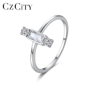 CZCITY S925 perhiasan wanita jari minimalis gadis logam janji murni cincin geometris 925 perak - Product Image 1