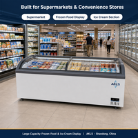 Congélateur horizontal commercial à porte coulissante vitrée incurvée pour la présentation de glaces et de produits surgelés, idéal pour les supermarchés et les magasins de proximité