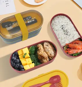 厂家直销塑料双层便携日式餐盒厨房便当盒保鲜学校收纳