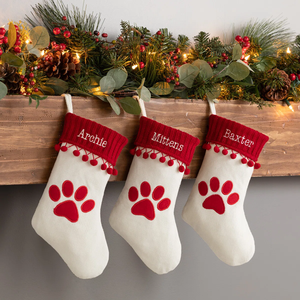 Red Knit Paw <strong>Stocking</strong> Pompom Edge Knitted Xmas <strong>Stocking</strong> <strong>for</strong> Kids Holiday Party Decoration <strong>Dog</strong> <strong>Christmas</strong> <strong>Stocking</strong> - Product Image 1