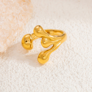 Bague en acier inoxydable avec perle, forme géométrique irrégulière en goutte d'eau, unisexe, pour usage quotidien, sertissage clos, origine Yiwu JZ21373 - Product Image 3