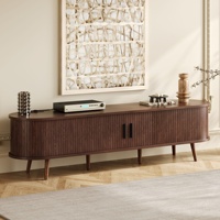Meuble TV moderne du milieu du siècle en MDF avec portes à tambours, tiroirs et prise électrique - Rangement écologique pour téléviseurs jusqu'à 80 pouces, idéal pour salon et chambre