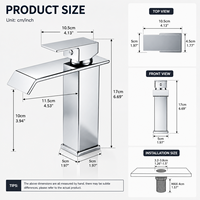 Robinet de lavabo monotrou en acier inoxydable chromé avec capteur sans contact, cartouche céramique, à poser sur le comptoir, design moderne pour la maison