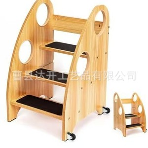 Escabeau en bois pour enfants avec roulettes, échelle d'appoint de cuisine pour enfants, design moderne, durable - Product Image 1