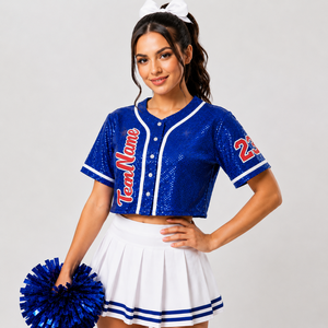 Women Baseball Jersey Cropped Fit Short Sleeve Custom Game Day Cheer Uniform <b>Sequin</b> <b>Crop</b> <b>Top</b> Youth Baseball Jersey - Product Image 3