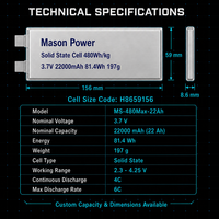 Prix Compétitif - Cellule de Batterie à État Solide 480Wh/kg - 22000mAh 3.7V 6C - Ultra Légère pour Grands Packs de Drones et Modules EVTOL