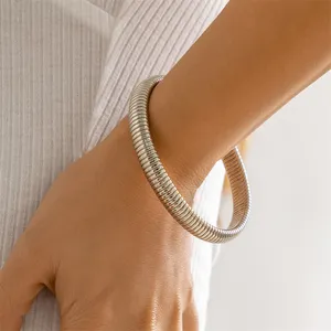 Geili Originality Striking Elastic Stainless Steel Bangle With Stripes Chunky Snake Chain Bracelet For Women