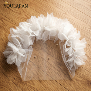 YouLaPan VA21 Elegante Velo de Novia con Flores Blancas en 3D, Velo Corto con Flores, Velo Floral para <span class=keywords><strong>Boda</strong></span>, Accesorios para <span class=keywords><strong>Boda</strong></span> - Product Image 1