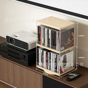 Estante de madera y acrílico para discos, caja de almacenamiento de CD de doble capa, expositor giratorio de escritorio para CD y cintas de cassette - Product Image 2