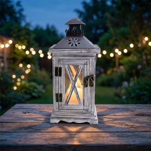 Lanterne rustique en bois, porte-bougie carré, luminaire décoratif pour la maison, l'extérieur et la table - Product Image 2