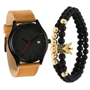 3 pcs/set Montre à quartz à ceinture en maille pour homme avec 2 bracelets Cadeau pour père et petit ami