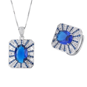 Bijoux de mode écologiques en cuivre, ensemble de bagues carrées géométriques en zircone cubique verte 15*20MM pour cérémonie de mariage - Product Image 1