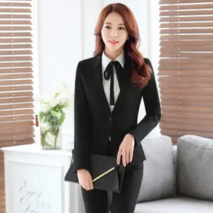 महिलाओं व्यापार कार्यालय राजभाषा काम सूट सहित जैकेट/रंगीन जाकेट + पैंट + शर्ट 3 टुकड़े लंबी आस्तीन काले खिंचाव सूट पैंट सेट