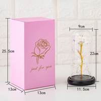Bunga Artifisial Terlaris Hadiah Hari Valentine Lampu LED Mawar Emas dalam Kubah Kaca
