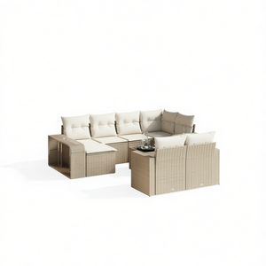 Conjunto de Sofás de Jardín de Ratán Beige para 6 Personas, Muebles de Exterior Resistentes a la Intemperie, Diseño Contemporáneo - Product Image 1