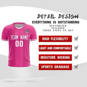 เสื้อฟุตบอล/ชุดฟุตบอลลายทางคลาสสิกสีชมพูแบบกำหนดเองได้ - Product Image 3