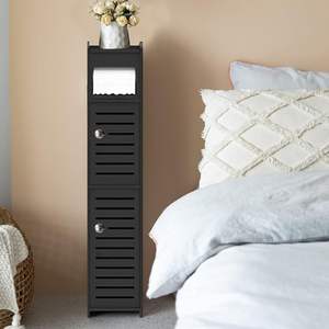 Noir petits espaces rangement coin armoire blanc salle de bain meubles 2 portes étagères maigre coin sol mince porte-<span class=keywords><strong>papier</strong></span> <span class=keywords><strong>toilette</strong></span> - Product Image 1