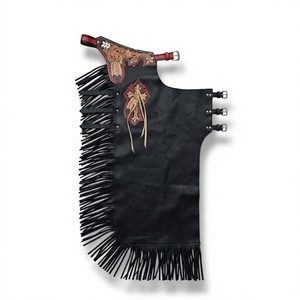 Ranchos Range - Pantalones de Rodeo Personalizados para Hombre, Cierre de Hebilla, Cuero Negro y Marrón, Adorno de Flecos Cruzados, Ropa para Montar a Caballo - Product Image 1
