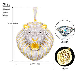 Diskon Besar Mewah Kepala Singa Liontin Kubik Zirkonia Es Keluar Hip Hop Perak Perhiasan Emas Pesona Hewan Liontin untuk Pria - Product Image 6