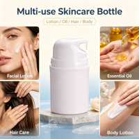 Vente en gros de flacons cosmétiques sans air de 50 ml en PP avec pompe, emballage personnalisé avec logo, conteneur à pompe sans air pour lotion, crème, sérum