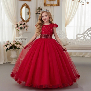 Nuovo Abito da Sposa Corto con Paillettes per Bambine, Vestito da Principessa per Sfilate e Spettacoli - Product Image 2