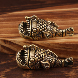 <b>Retro</b> Deep Sea Anglerfish Brass Desk Ornament 2Pcs Office <b>Decor</b> Gift - Product Image 1