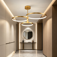 Lustre LED Moderne Doré à 3 Anneaux, Suspension Triple Cercle, Intensité Réglable, Hauteur Ajustable, Angle de Faisceau 360° pour