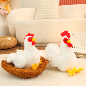 ตุ๊กตาไก่ขาวเหมือนจริง ของเล่นนุ่มนิ่ม ไก่คู่รักน่ารัก ของขวัญตกแต่งบ้าน - Product Image 1