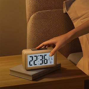 Smart LCD Backlight Temperature Snooze Silent Despertador Digital De Madera Smart Desk Table Bamboo <strong>Battery</strong> Wooden Alarm <strong>Clock</strong> - Product Image 2