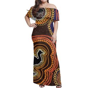 Vestido personalizado con elementos aborígenes australianos, vestido informal suave y cómodo, ropa de <span class=keywords><strong>mujer</strong></span> transpirable de secado rápido al por mayor - Product Image 6