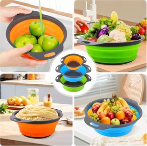 Juego de coladores plegables de 3 piezas, colador redondo de cocina, cesta para lavar verduras y frutas, herramienta de drenaje - Product Image 4