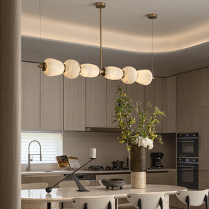 Lampadario Lineare in Marmo Naturale <span class=keywords><strong>a</strong></span> 6 Luci <span class=keywords><strong>LED</strong></span> di Lusso, Lampada <span class=keywords><strong>a</strong></span> Sospensione di Design in Alabastro per Soggiorno, Plafoniera <span class=keywords><strong>a</strong></span> <span class=keywords><strong>Soffitto</strong></span> - Product Image 1