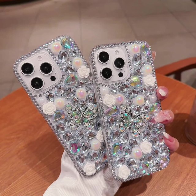 Luxury Fashion Rhinestones Flower PC Hard Cover Anti-Shock Multi Color Phone Case for iPhone 16 15 Pro Max