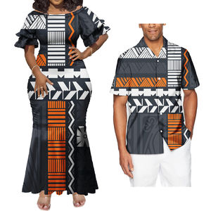 Vestidos Ajustados de Sirena y Camisas Hawaianas de Talla Grande para Hombre, Ropa para Él y Ella, Puletasi Samoa, Conjunto Personalizado para Parejas - Product Image 3