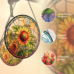 Atrapasueños de Vidrio con Arte Floral, Decoración Colgante para Ventana con Girasoles, Regalo para Floristas, Decoración de Jardín Natural - Product Image 4